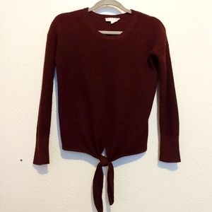 Pink Republic Burgundy Rib Knit Crop Tie Sweater sz M